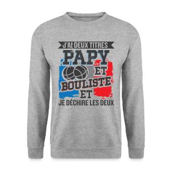 Papy Et Bouliste Humour Homme Boccia - Sweat-shirt Unisexe - gris chiné - Devant - Alina (178cm) & Michal (187cm)
