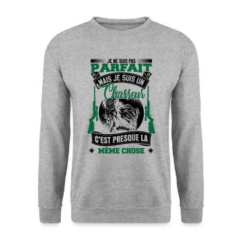 Chasseur Humour - Sweat-shirt Unisexe - gris chiné - Devant - Alina (178cm) & Michal (187cm)