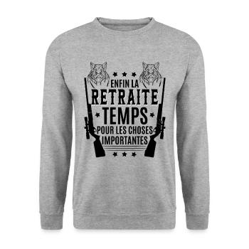 Retraite Chasse Homme Chasseur - Sweat-shirt Unisexe - gris chiné - Devant - Alina (178cm) & Michal (187cm)
