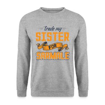 Tausche meine Schwester gegen Sarmale - Unisex Pullover - Weißgrau meliert - Vorne - Alina (178cm) & Michal (187cm)