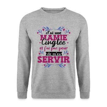 J'Ai Une Mamie Petite Fille Famille Cadeau - Sweat-shirt Unisexe - gris chiné - Devant - Alina (178cm) & Michal (187cm)