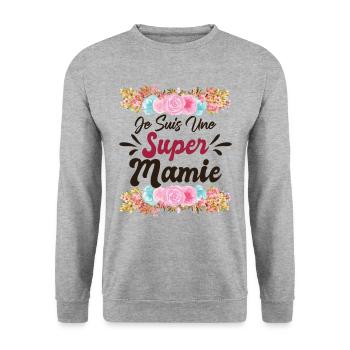 Mamie | Fête Des Mères | Grand-Mère - Sweat-shirt Unisexe - gris chiné - Devant - Alina (178cm) & Michal (187cm)