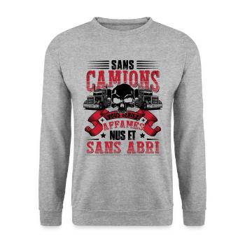 Camion Humour Poids Lourd Cadeau - Sweat-shirt Unisexe - gris chiné - Devant - Alina (178cm) & Michal (187cm)
