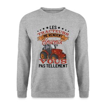Les Tracteurs Me Rendent Heureux - Sweat-shirt Unisexe - gris chiné - Devant - Alina (178cm) & Michal (187cm)
