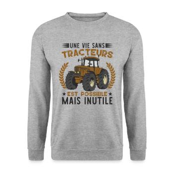 Tracteur Humour Paysan Conducteur - Sweat-shirt Unisexe - gris chiné - Devant - Alina (178cm) & Michal (187cm)
