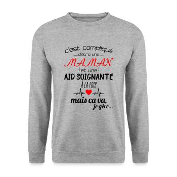 pas parfaite aide-soignante;cadeau aide soignante - Sweat-shirt Unisexe - gris chiné - Devant - Alina (178cm) & Michal (187cm)