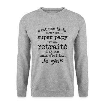 Cadeau De Retraite Pour Un Super Papy Retraité - Sweat-shirt Unisexe - gris chiné - Devant - Alina (178cm) & Michal (187cm)