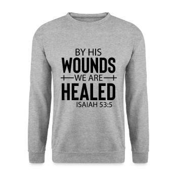 By His Wounds We Are Healed Isaiah 53:5 - Unisex Pullover - Weißgrau meliert - Vorne - Alina (178cm) & Michal (187cm)
