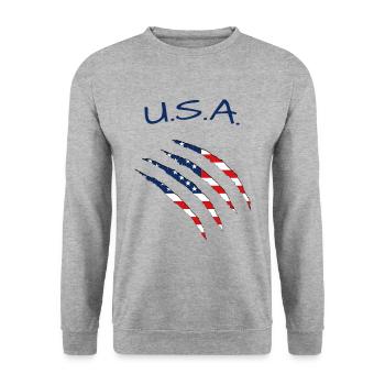 USA America - Unisex Pullover - Weißgrau meliert - Vorne - Alina (178cm) & Michal (187cm)