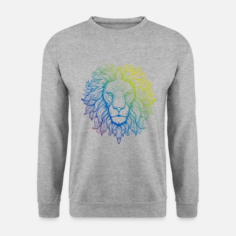 Löwe Mandala Boho - Unisex Pullover - Weißgrau meliert