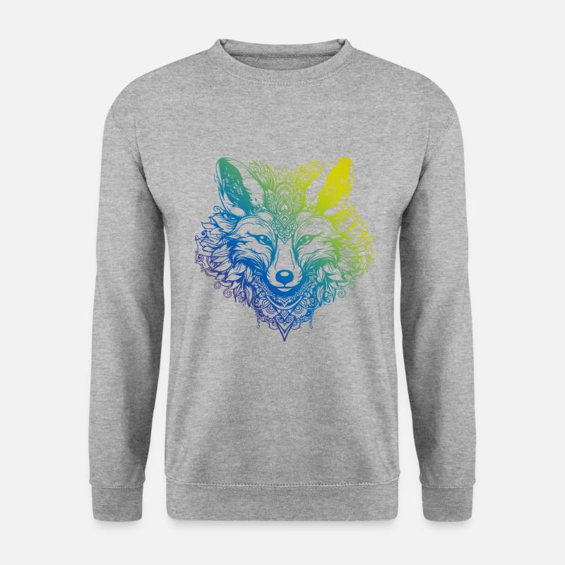 Fuchs Mandala Boho - Unisex Pullover - Weißgrau meliert