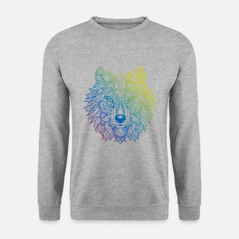 Wolf Mandala Boho - Unisex Pullover - Weißgrau meliert