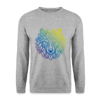 Wolf Mandala Boho - Unisex Pullover - Weißgrau meliert - Vorne - Alina (178cm) & Michal (187cm)