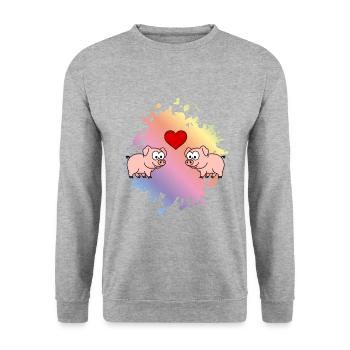 Schwein Comic Paar Liebe - Unisex Pullover - Weißgrau meliert - Vorne - Alina (178cm) & Michal (187cm)