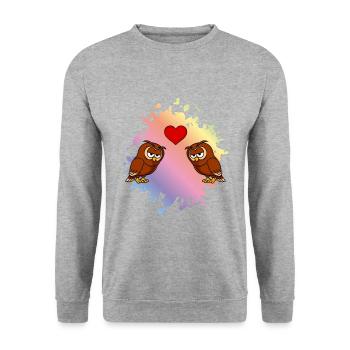 Couple de bandes dessinées hibou amour - Sweat-shirt Unisexe - gris chiné - Devant - Alina (178cm) & Michal (187cm)