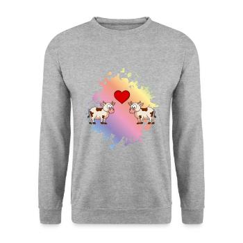 Kuh Comic Paar Liebe - Unisex Pullover - Weißgrau meliert - Vorne - Alina (178cm) & Michal (187cm)