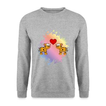 Leopard Comic Paar Liebe - Unisex Pullover - Weißgrau meliert - Vorne - Alina (178cm) & Michal (187cm)