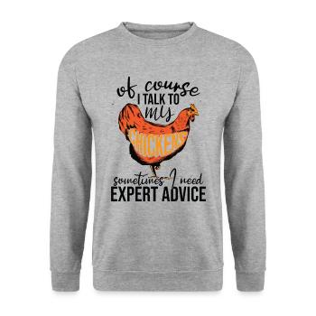 Bien sûr, je parle à mes poules | Éleveur de poulets - Sweat-shirt Unisexe - gris chiné - Devant - Alina (178cm) & Michal (187cm)