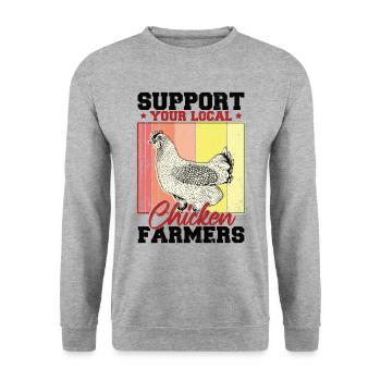 Soutenez vos éleveurs de poulet locaux - Sweat-shirt Unisexe - gris chiné - Devant - Alina (178cm) & Michal (187cm)