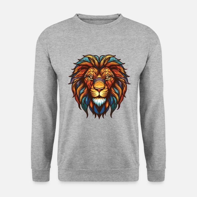 Löwe Portrait - Unisex Pullover - Weißgrau meliert