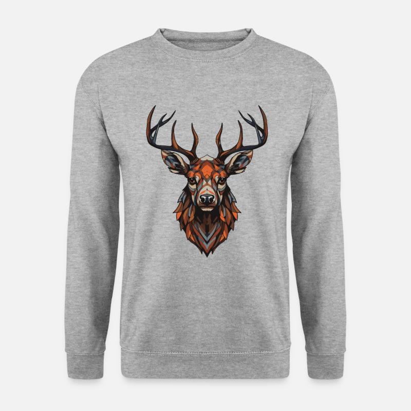 Hirsch Portrait - Unisex Pullover - Weißgrau meliert