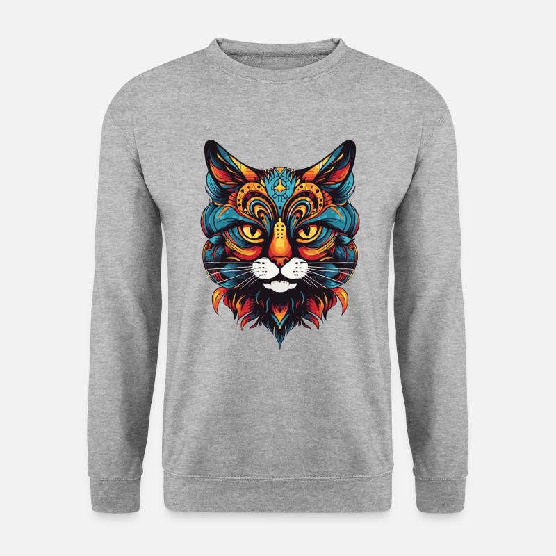Katze Portrait - Unisex Pullover - Weißgrau meliert