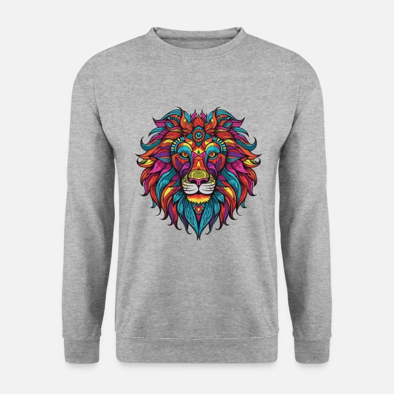 Löwe Portrait - Unisex Pullover - Weißgrau meliert
