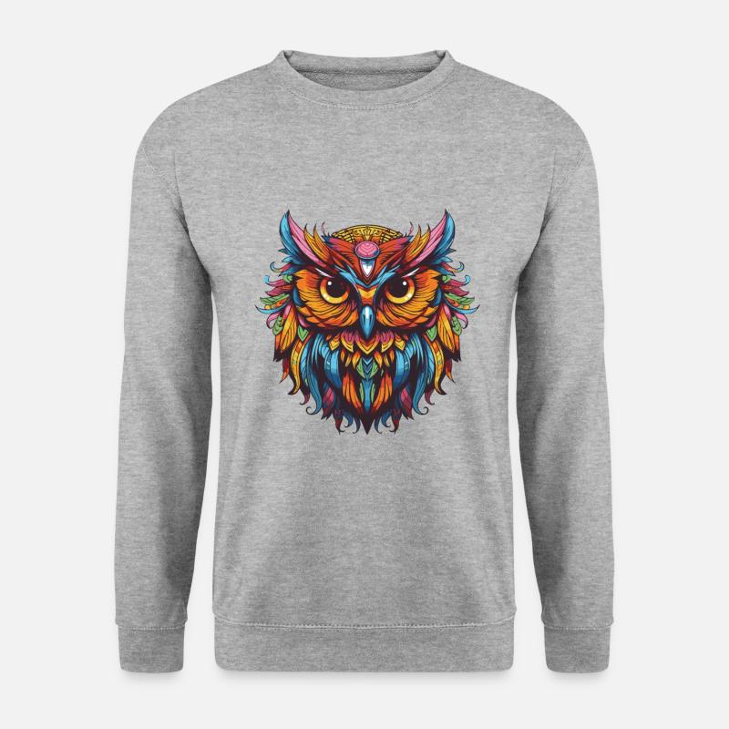 Eule Portrait - Unisex Pullover - Weißgrau meliert