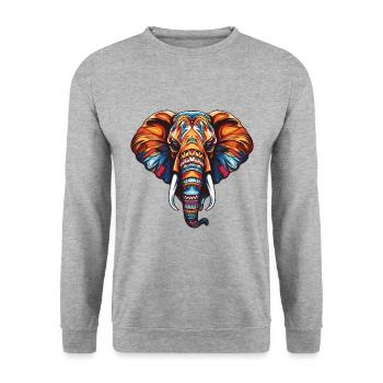 Elefant Portrait - Unisex Pullover - Weißgrau meliert - Vorne - Alina (178cm) & Michal (187cm)