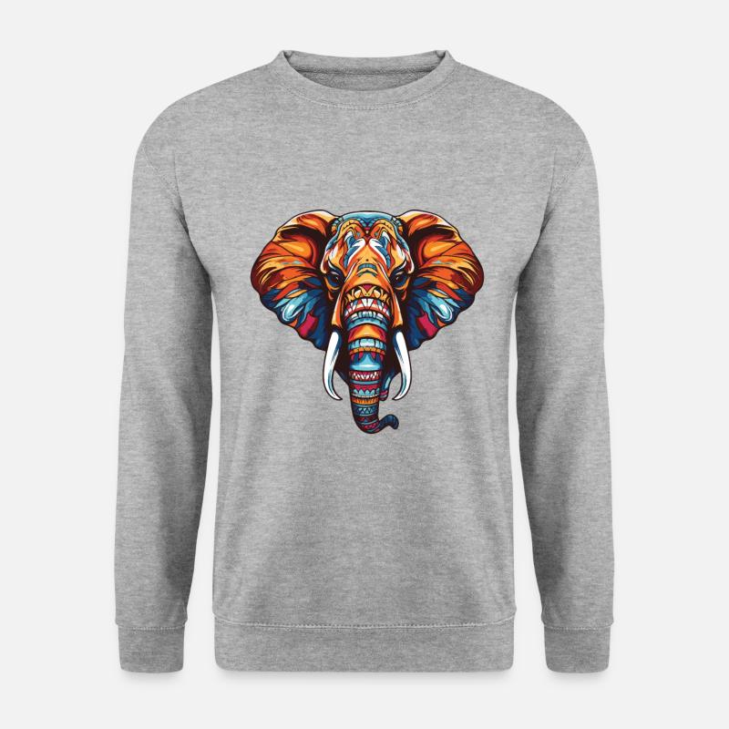 Elefant Portrait - Unisex Pullover - Weißgrau meliert