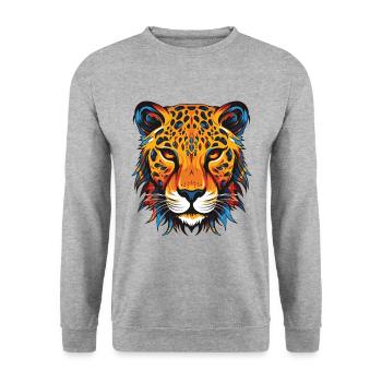 Gepard Portrait - Unisex Pullover - Weißgrau meliert - Vorne - Alina (178cm) & Michal (187cm)