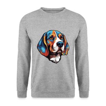Beagle Hund Portrait - Unisex Pullover - Weißgrau meliert - Vorne - Alina (178cm) & Michal (187cm)