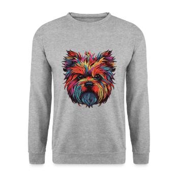 Yorkshire Terrier Hund Portrait - Unisex Pullover - Weißgrau meliert - Vorne - Alina (178cm) & Michal (187cm)