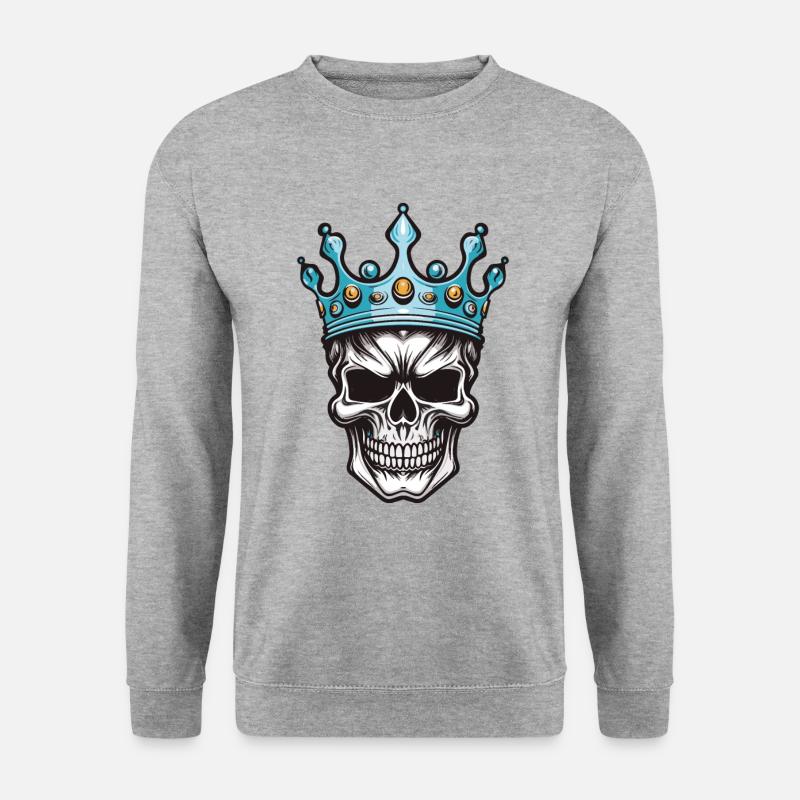 Totenkopf König Krone - Unisex Pullover - Weißgrau meliert
