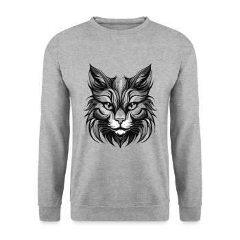 Katze Portrait Kopf Tier - Unisex Pullover - Weißgrau meliert - Vorne - Alina (178cm) & Michal (187cm)