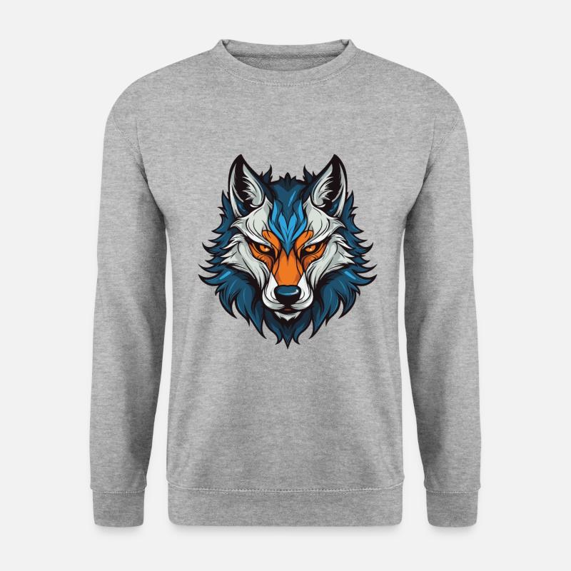 Wolf Kopf - Unisex Pullover - Weißgrau meliert