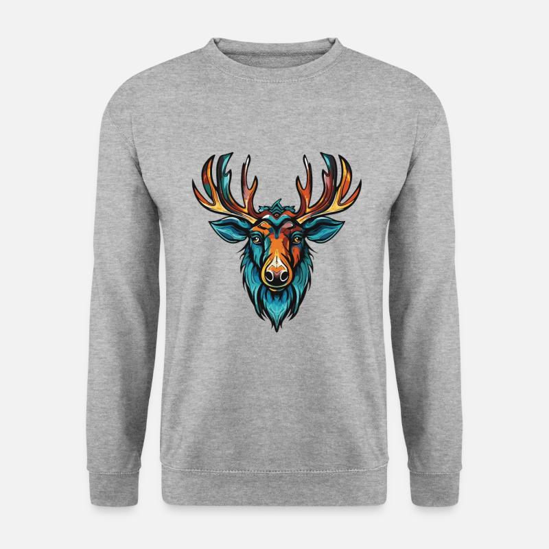 Elch Portrait - Unisex Pullover - Weißgrau meliert