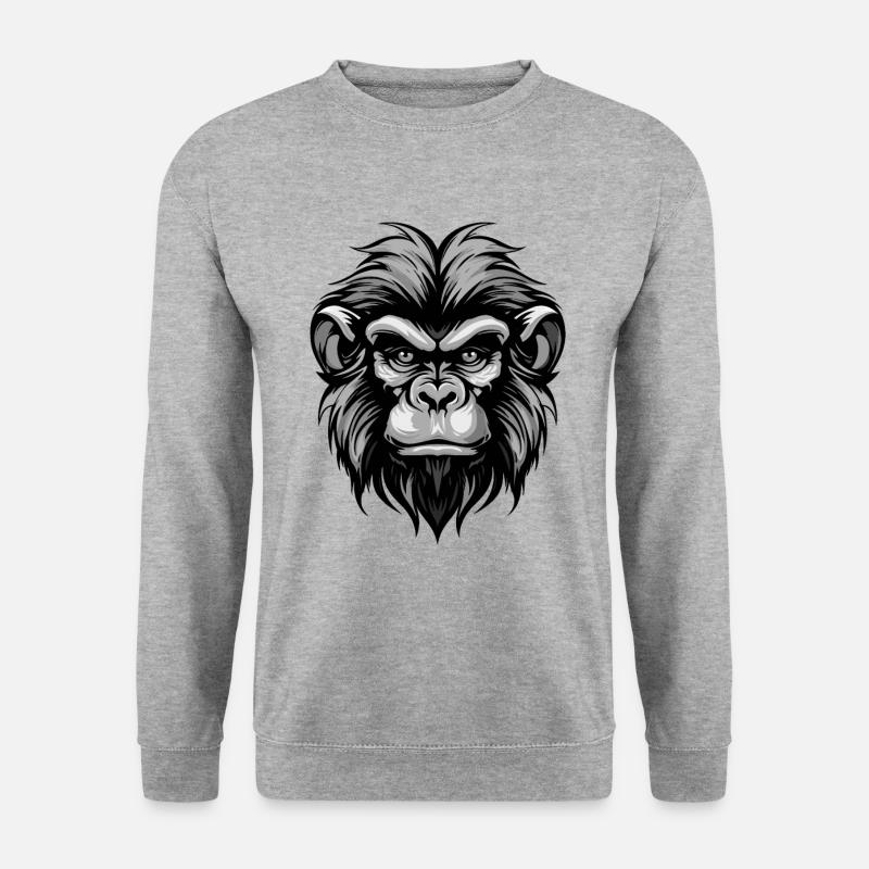 Affe Kopf - Unisex Pullover - Weißgrau meliert