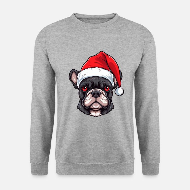 Französische Bulldogge Hund Weihnachten - Unisex Pullover - Weißgrau meliert