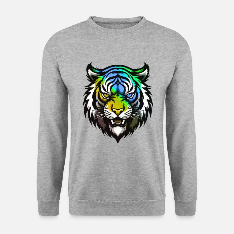 Tiger Kopf Bunt - Unisex Pullover - Weißgrau meliert
