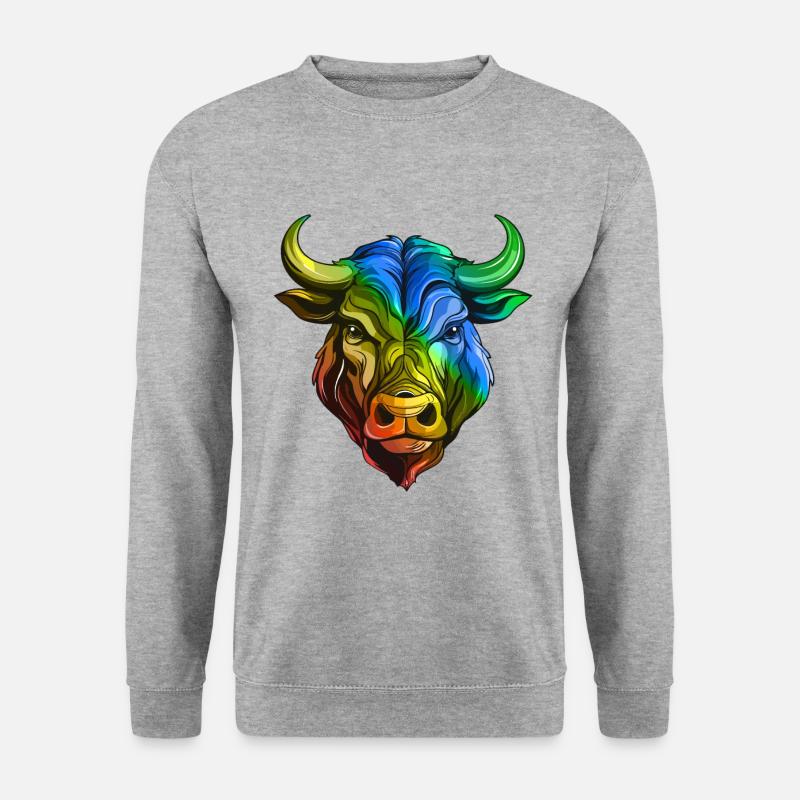 Bulle Kopf Taurus Bunt - Unisex Pullover - Weißgrau meliert