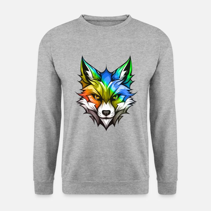 Fuchs Kopf Bunt - Unisex Pullover - Weißgrau meliert