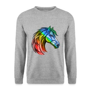 Pferd Kopf Bunt - Unisex Pullover - Weißgrau meliert - Vorne - Alina (178cm) & Michal (187cm)