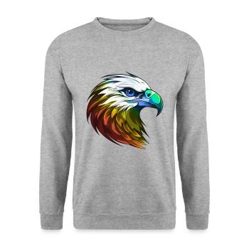 Adler Kopf Bunt - Unisex Pullover - Weißgrau meliert - Vorne - Alina (178cm) & Michal (187cm)