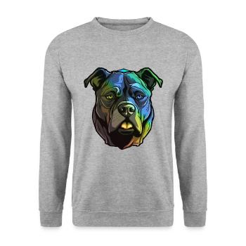 Staffordshire Bull Terrier Dog Head Colorful - Unisex Sweatshirt - salt & pepper - Front - Alina (178cm) & Michal (187cm)