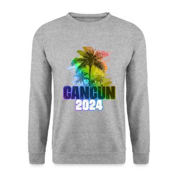 Cancun 2024 Vacances Palmiers Colorés - Sweat-shirt Unisexe - gris chiné - Devant - Alina (178cm) & Michal (187cm)