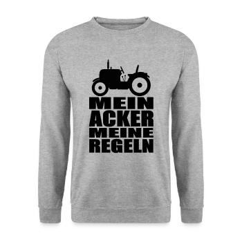 Mein Acker meine Regeln. Landwirtschaft Bauer - Unisex Pullover - Weißgrau meliert - Vorne - Alina (178cm) & Michal (187cm)