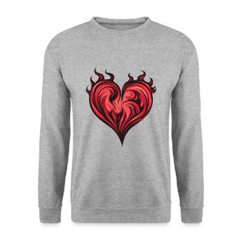 Coeur, Flamme, Feu, Amour - Sweat-shirt Unisexe - gris chiné - Devant - Alina (178cm) & Michal (187cm)
