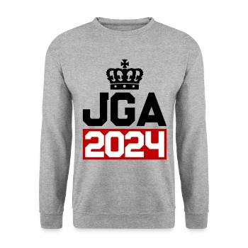Junggesellenabschied Jga 2024 - Unisex Pullover - Weißgrau meliert - Vorne - Alina (178cm) & Michal (187cm)