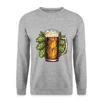 Bierglas Hopfen Malz Bier - Unisex Pullover - Weißgrau meliert - Vorne - Alina (178cm) & Michal (187cm)